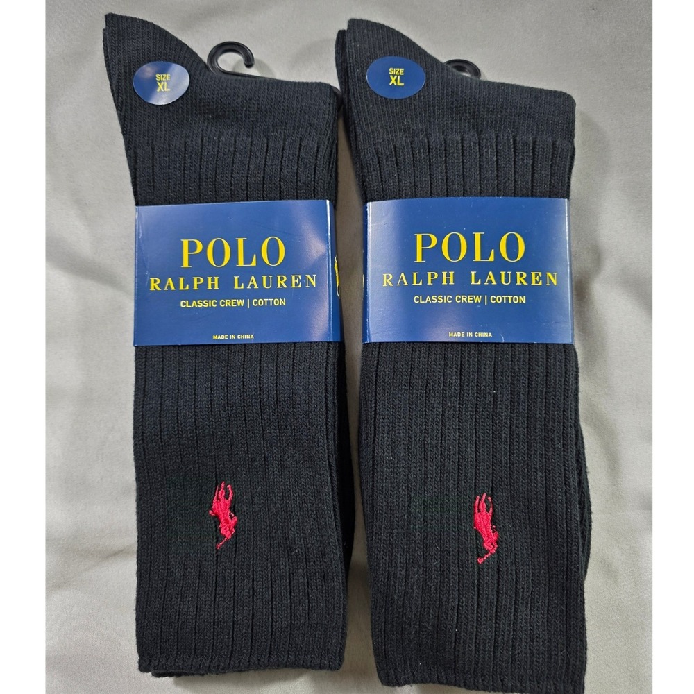Polo Ralph Lauren Sock Men XL Navy Black Classic Crew Ribbed Lot of 2 1 Pair NEW